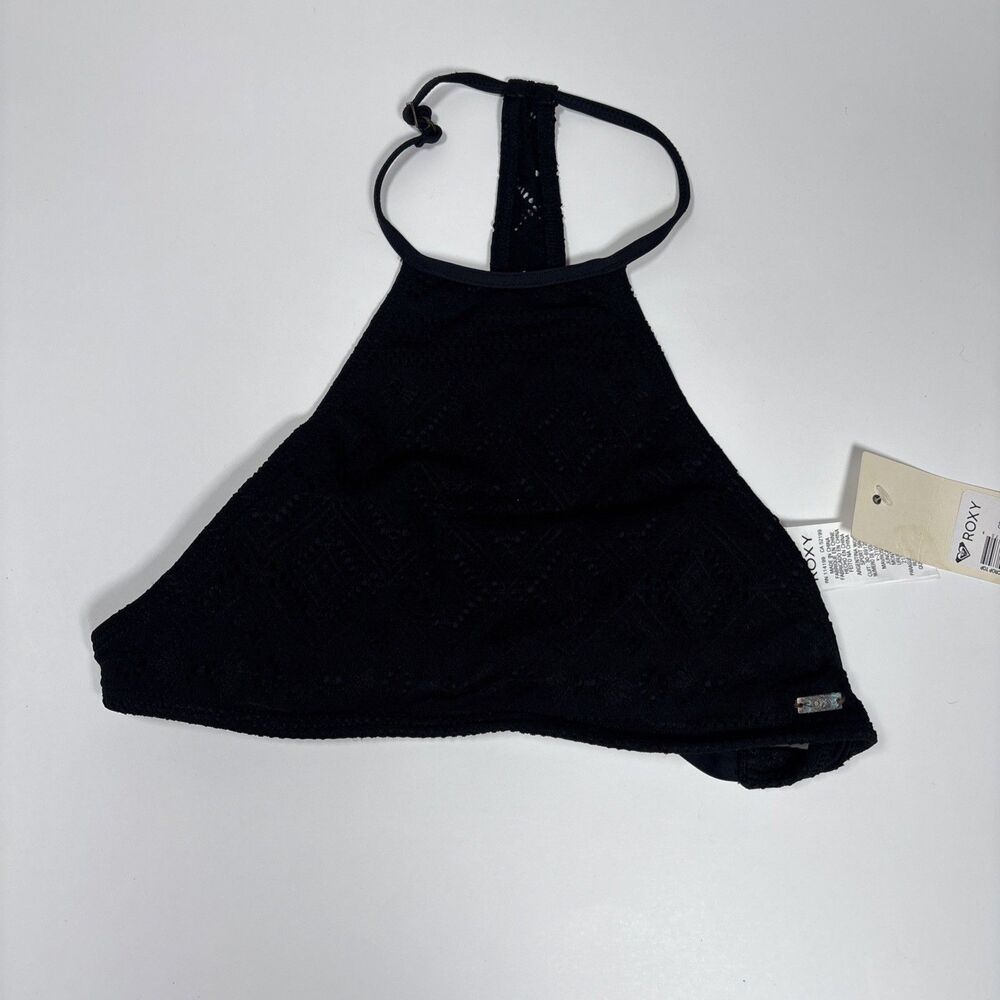 Roxy Black Crochet Halter Bikini Top NWT Boho Beach Swimwear Women’s M